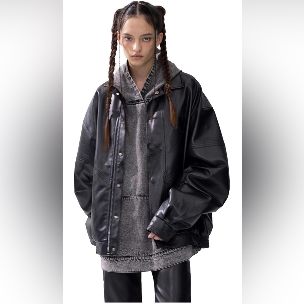NWT- Aelfric Eden City Of Love Ruched Leather Varsity Jacket, Oversized- Unisex
